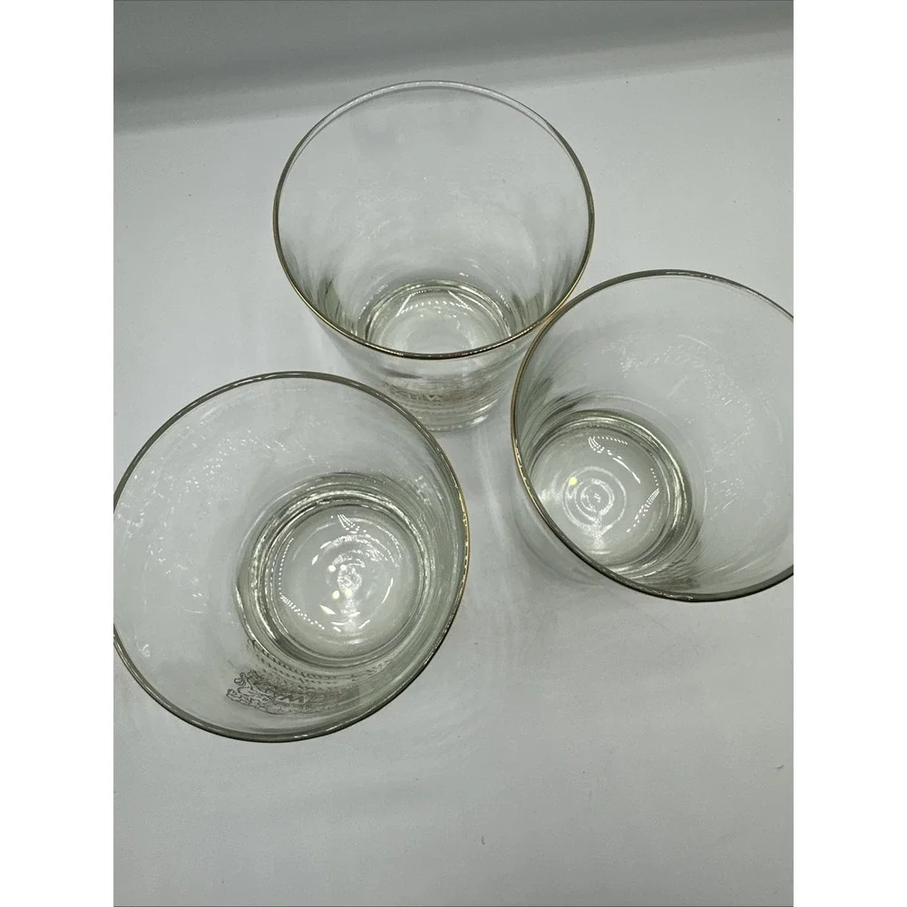 Double Old Fashioned Gold Rimmed Canadian Club Glasses Set Of 3‎ Vintage